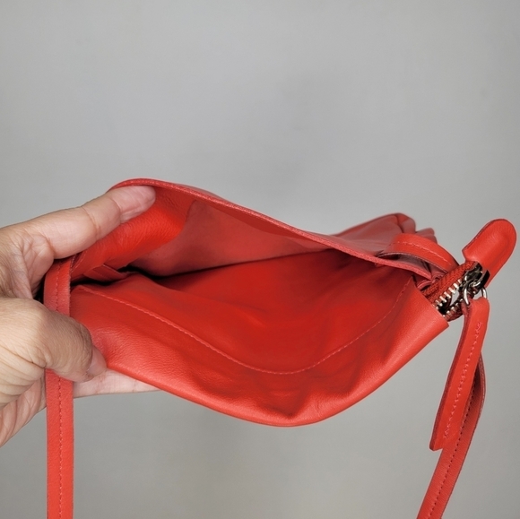 Artisanal Mini Crossbody Bag Boho Supple Leather Coral Non Adjustable Thin Strap - Picture 5 of 11
